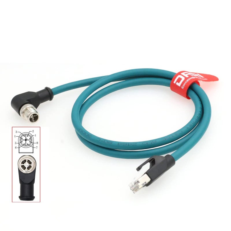 DRRI Cognex in-Sight Series Industrial Cameras Right Angle M12 X-Coded 8 Pole to RJ45 Gigabit Ethernet Interface Cat 7e Shielded Cable (3M) - Image 1